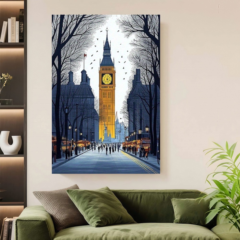 Home Office Icon - Framed London Streetscape Canvas Art Print