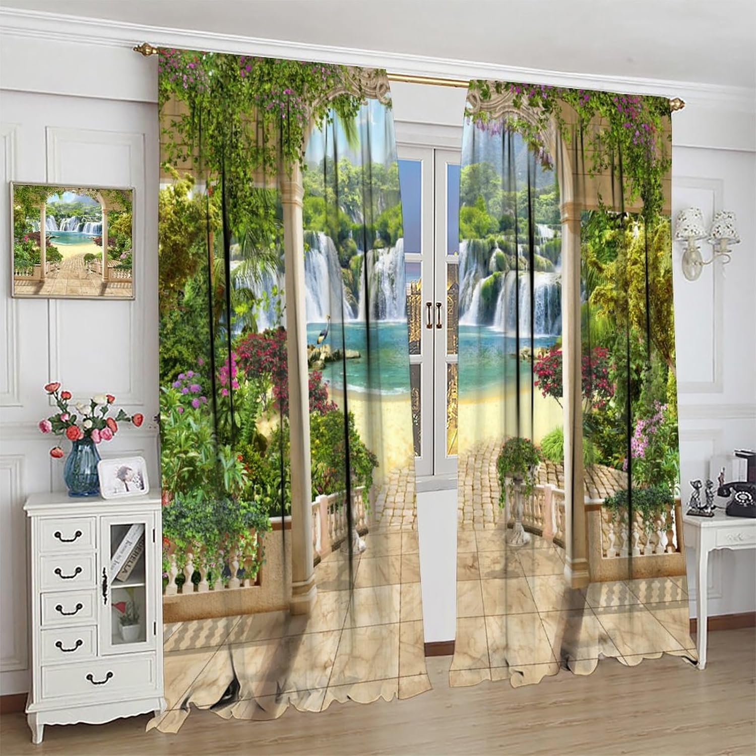 3D Waterfall Curtain Tropical  - Home Office With View recension och pris