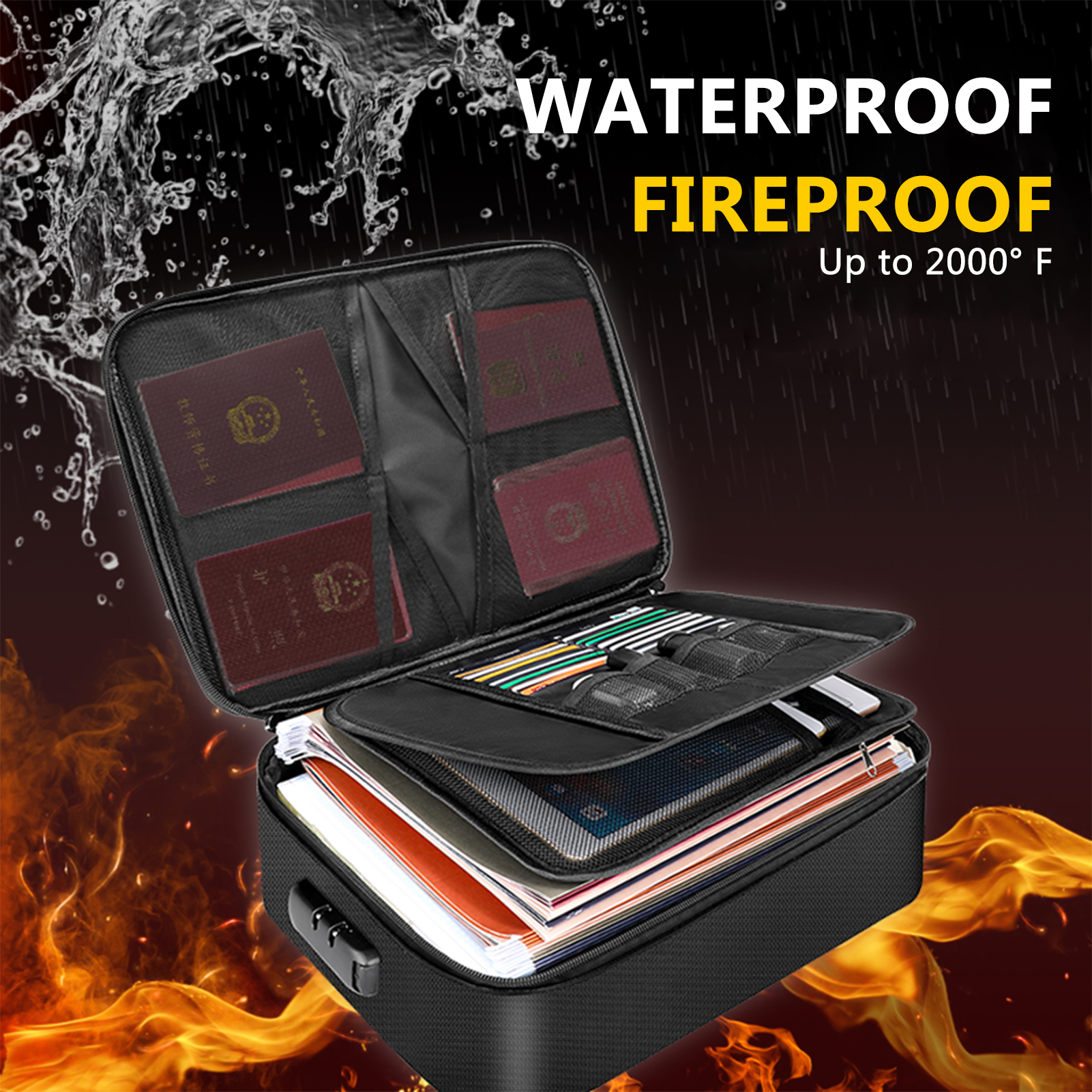 Fireproof Document Bag with Zi - Home Office Passport recension och pris