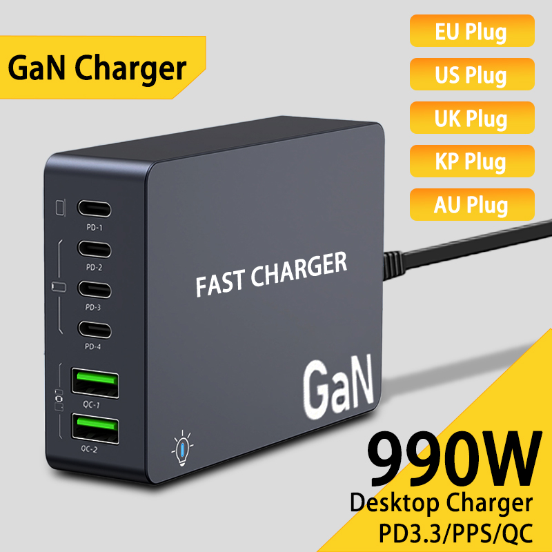 990W GaN Desktop Charger 6-Por - Home Office Vivo recension och pris