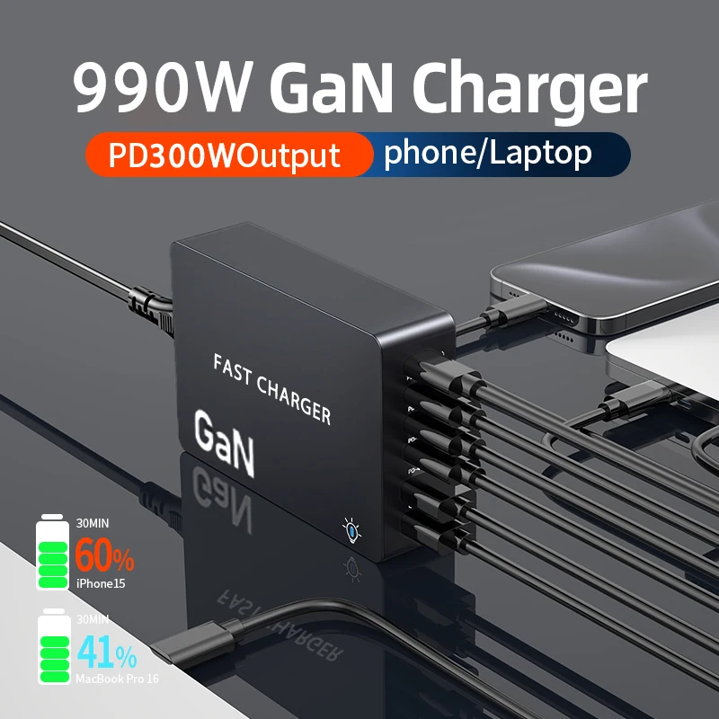 990W GaN Desktop Charger 6-Por - Home Office Vivo recension och pris